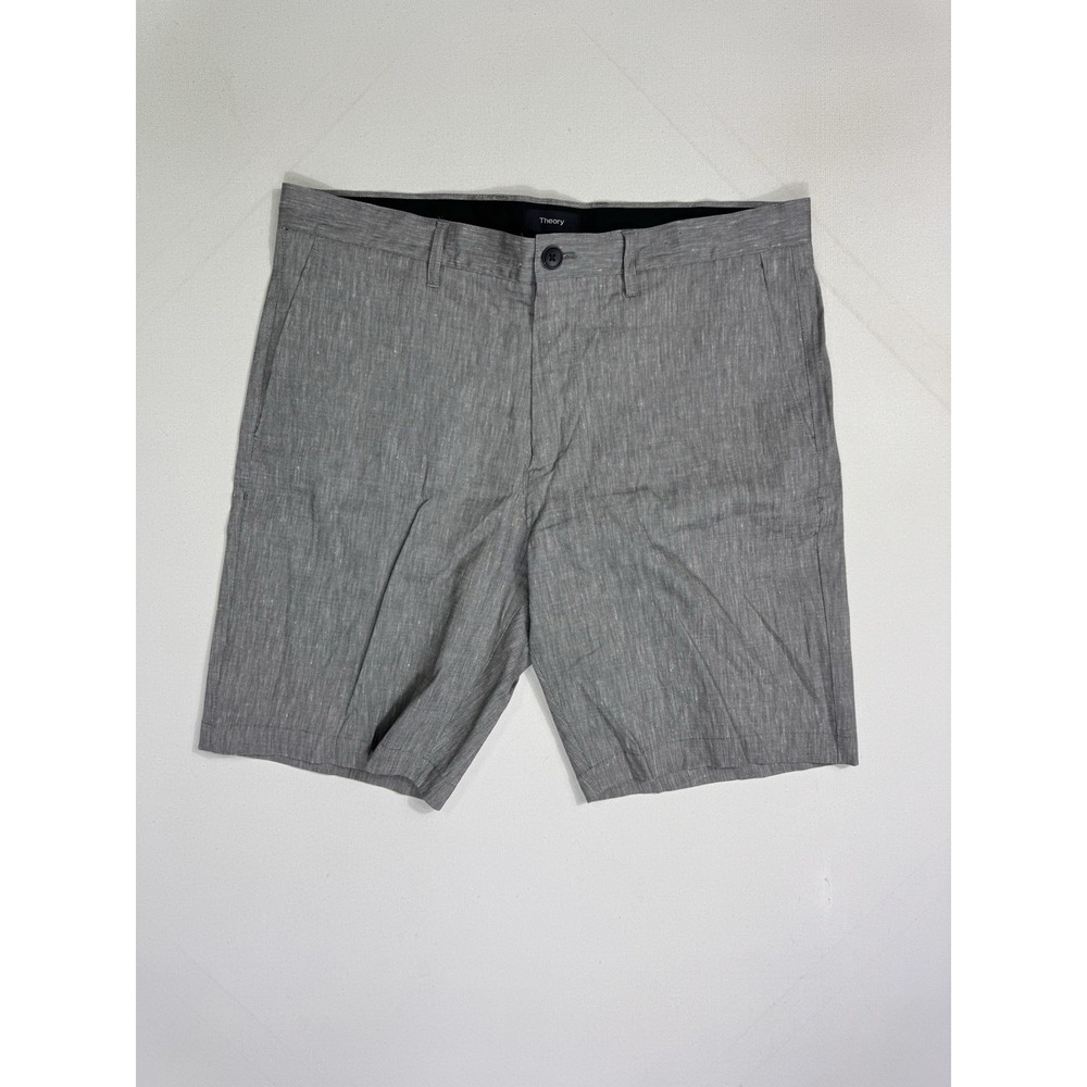 Theory Zaine Crunch Shorts Men's 33 (35x9) Grey Linen Stretch Resort Lounge